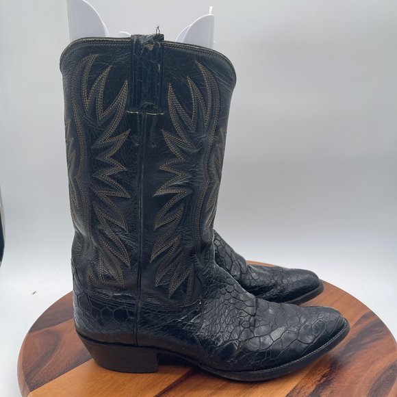 Vintage Custom Pre Ban Sea Turtle Mens 10D Black Western Cowboy Boots - Picture 1 of 13
